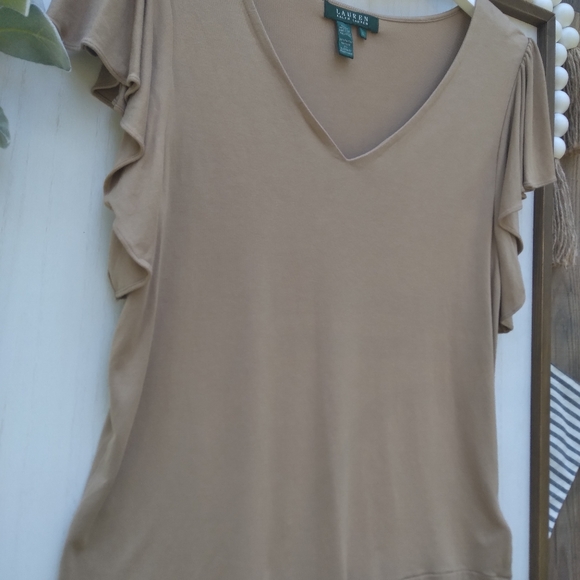 LAUREN RALPH LAUREN size large camel v neck - Picture 3 of 10